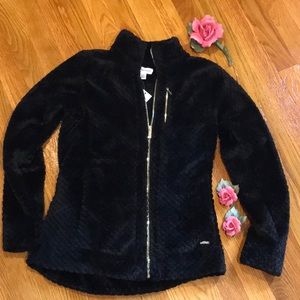 Black velvet fluffy light Calvin Klein jacket